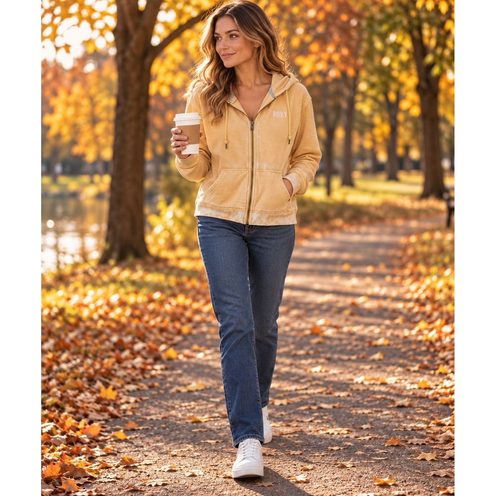 ROXY Washed Yellow Zip Hoodie — Women's S / US 6